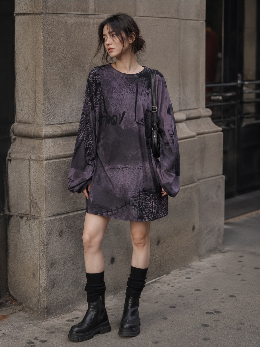 RUNDHOLZ Bubble Hem Black Label Cotton Blouse Dress Gothic Avant Garde Printed M